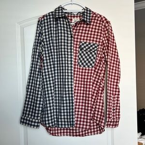 Red and blue button up